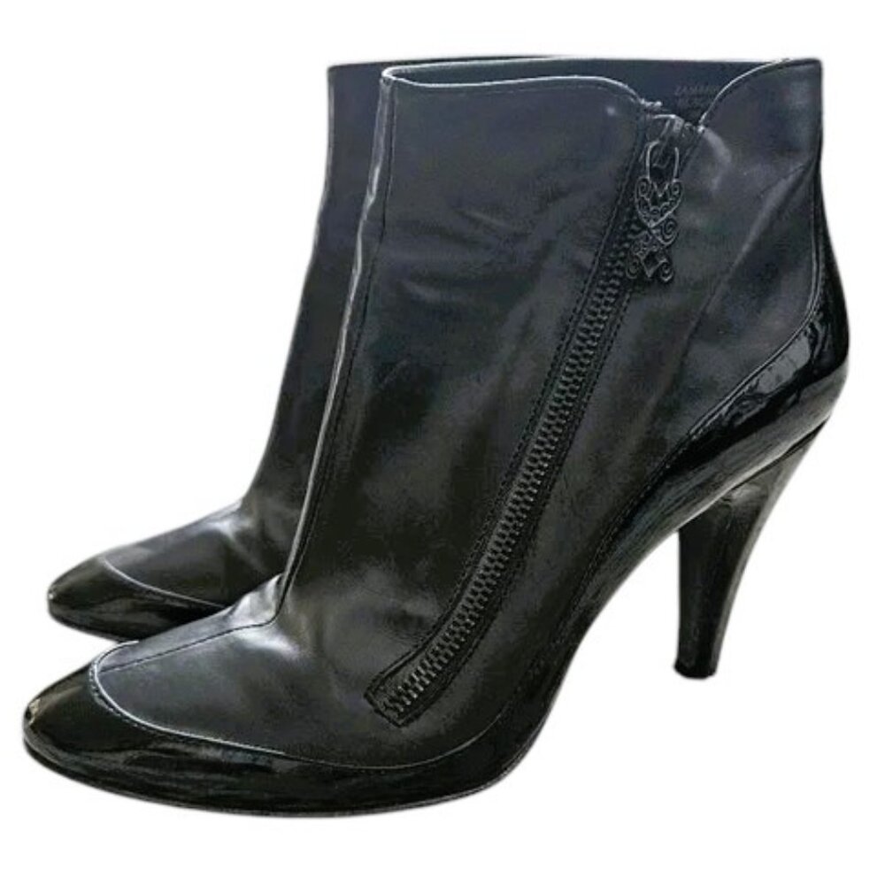 *CLEARANCE* Real leather Modern Vintage patent booties boots zipper Sz 7 EU 37